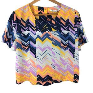Collective Concepts Women's Size L Colorful Geometric Print Cropped Blouse